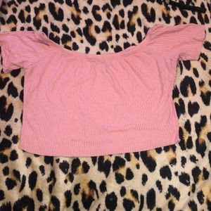 Blush pink off the shoulder crop top